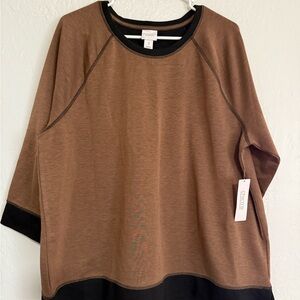 Chico's Brown and Black Two Tone Scoop Raglan Top Size 3